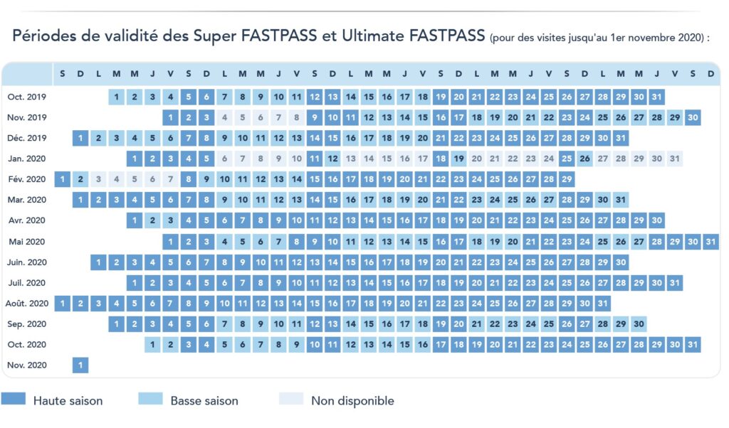 calendrier validité fastpass période date disneyland paris